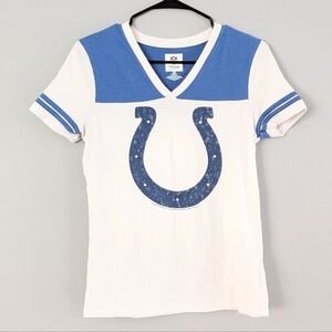 NFL Team Apparel Indianapolis Colts Women's V-Neck T-Shirt Medium White Blue‎